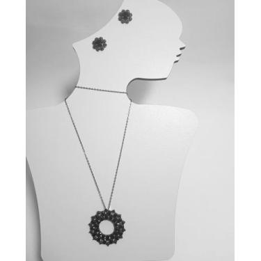 Imagem de Conjunto de brincos,corrente e pingente de Prata com ródio preto - Bri