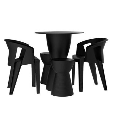 Imagem de Conjunto 2 Cadeiras 2 Bancos 1 Mesa Bloom Preto - Im In Home