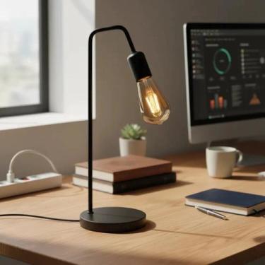 Imagem de Abajur Para Sala Quarto Luminária De Mesa Industrial Retro Cor Preto -