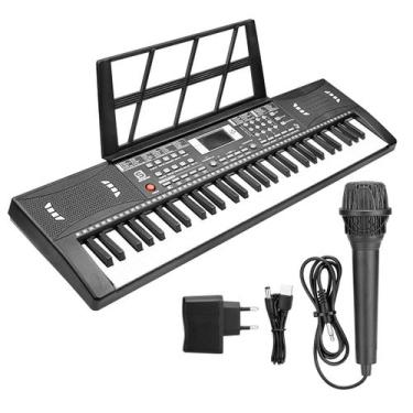 Imagem de Teclado Musical 61 Teclas Com Funções Profissionais Display Microfone 