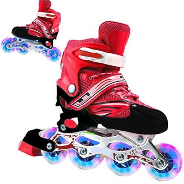 Imagem de Yusat Patins 2 em 1 4 tamanhos ajustáveis patins para crianças e adultos patins de roda piscando ao ar livre - patins de proteção segura para iniciantes, vermelho, M (adequado para tamanho de sapato habitual 33-37)