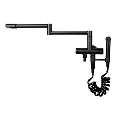 Imagem de Pkfinrd Torneira para pia de parede com braço de balanço duplo, torneira giratória de 360 graus única e fria, equipada com interruptor duplo multifuncional e divisor de água