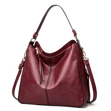 Imagem de JXGSGOGO Bolsas de Ombro Hobo Femininas Bolsa de Ombro Grande Macio Couro PU, Vermelho escuro, One_Size, Clássico
