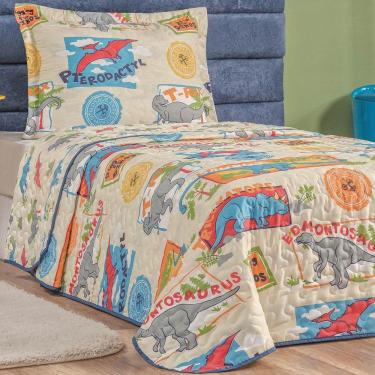Imagem de Kit Colcha Solteiro Infantil Fantasy Dupla Face Microfibra 2 Peças - Dinossauro