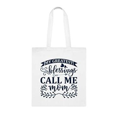 Imagem de Sacola My Greatest Blessings Call Me Mom, para mamãe, presente para mãe, bolsa de ombro para mãe, bolsas reutilizáveis para mamãe, presente para mamãe da filha favorita, filho e filhos, Branco