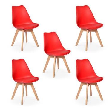 Imagem de Conjunto 05 Cadeiras Eames Wood Leda Design - Vermelha - Império Brazi