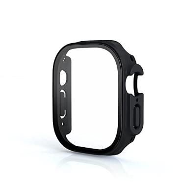 Imagem de XDEWZ Capa de vidro para Apple Watch Case Ultra 49mm PC Bumper Capa Temperada Protetor de Tela Shell Iwatch Série Acessórios Ultra Capa (Cor: Preto, Tamanho: Ultra 49MM)