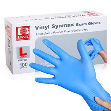 Imagem de Luvas de exame de vinil descartáveis, 100 unidades – 4 mm de espessura – sem látex, sem pó, seguras para alimentos, luvas de limpeza - azul