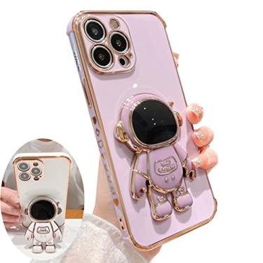 Imagem de Capa oculta de astronauta 6D para iPhone 11Pro Max, capa de telefone fofa com desenho de desenho animado de astronauta com capa protetora 11 Pro Max (roxo)