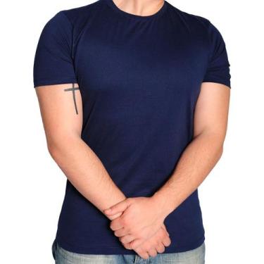 Imagem de Camiseta Básicas Lisas Masculina 100% Algodão Cor Azul Marinho - Cfast
