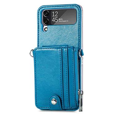 Imagem de Capa de carteira de couro de proteção total para Samsung Galaxy Z Flip 4 5G Flip4 Flip3 Flip 3 Zflip4 cartão bolso capa de celular, azul, para Samsung Z Flip 3