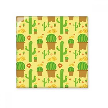 Imagem de Decalque brilhante de azulejo de cerâmica com padrão de suculentas de plantas em vaso de cacto
