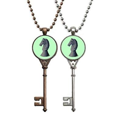 Imagem de OFFbb-USA Gesso Cavaleiro Peças de Xadrez Chaveiro Colar Pingente Joias Decoração de Casal