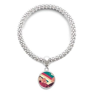 Imagem de DIYthinker Pulseira de prata com estampa de paisagem de casa de desenho animado com pingente de corrente ajustável