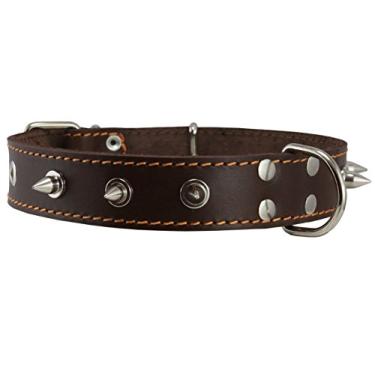 Imagem de Coleira de cachorro Dogs My Love de couro legítimo marrom com pontas de 3,8 cm de largura. Serve para pescoço de 39 a 50 cm, raças médias