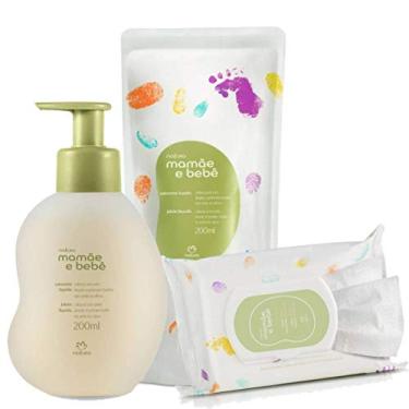 Imagem de Sabonete Líquido Mamãe e Bebê 200ml, Refil Sabonete Líquido 200ml e Lenço Umedecido Natura