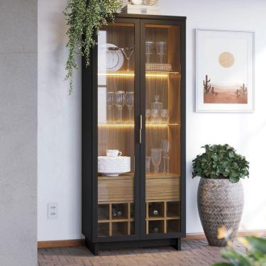 Imagem de Cristaleira Guanabara 2 Portas 1 Gaveta Preto Fosco/noce Milano - Colibri