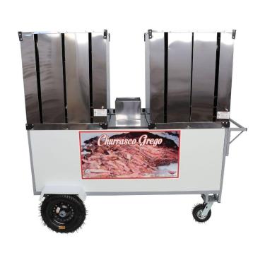 Imagem de Carrinho de Churrasco Grego Duplo com Rodas Pneumáticas e Guarda Sol