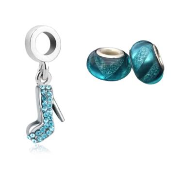 Imagem de kit 3 Berloques Sapatinho Cravejado com Zircônia Azul + par de Murano Azul com Glitter - 100 milésimos de folheado a Prata