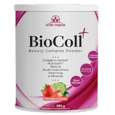 Imagem de Biocoll+ em Pó. Colágeno Verisol, Ácido Hialurônico, Nutricolin, Vitaminas e Minerais. União Vegetal (Morango com Limão)