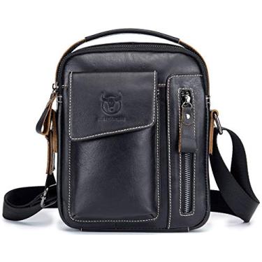 Imagem de Bolsa de ombro masculina, bolsa carteiro de couro genuíno para homens, bolsa transversal casual, bolsa vintage, Preto, Small
