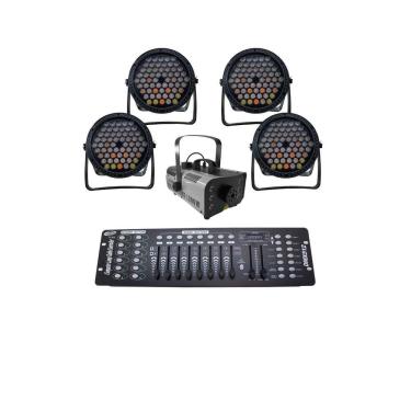 Imagem de Kit 4 Par Led Slim 60 Led 3W+Máq Fumaça 1200W+Mesa Dmx512