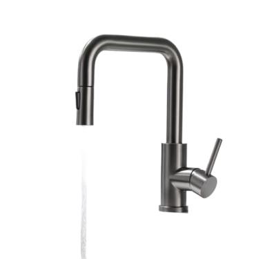 Imagem de Arma escovada cinza spray de cozinha pull out torneira da pia deck montado água quente e fria lavagem misturadora rotação 360 banheiro preto, arma cinza