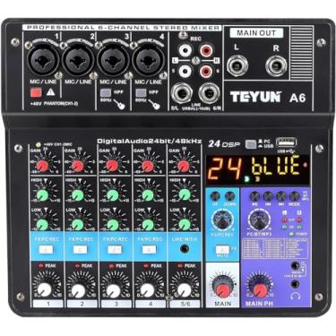 Imagem de Mesa De Som 6 Canais Profissional Portátil Mixer Bluetooth Interface Gravação Audio Console com placa de som USB + 48V Phantom power