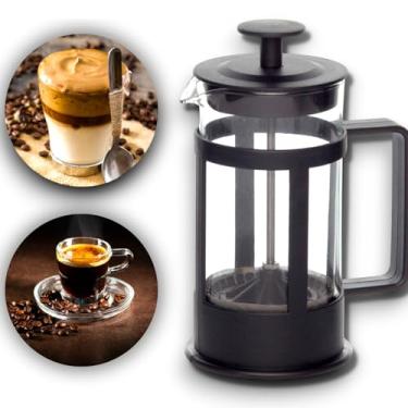 Imagem de Cafeteira Francesa Manual com Prensa e Cremeira: 350ml para Café Expresso, Leite Cremoso, Capuccino e Chá - Vidro, Cor Preto - NEXUS MARKET (350 mL)