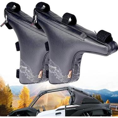 Imagem de Hutexico Pacote com 2 para Kawasaki Teryx KRX 1000 da UTV Roll Bar Bolsa de armazenamento triangular, bolsa de engrenagem com zíper lateral dupla face, compatível com modelos 2020 2021 2022 2023 (preto x2)