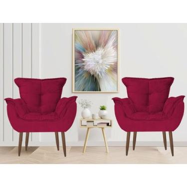 Imagem de Kit 2 Poltronas Cadeiras Decorativas Opala Suede Vermelho - Moveis Agu
