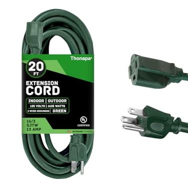 Imagem de Thonapa Weatherproof Green Extension Cord 20 Ft 3 Prong, 16/3 SJTW Water Resistant Outdoor Extension Cord 20 Foot 13 AMP, Electric Cable for Outside, Christmas Outdoor Decoration & Yard