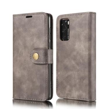 Imagem de Capa tipo carteira de couro flip para Huawei P50 P40 P30 Pro P20 Lite Mate 40 30 20 Capa traseira magnética removível, cinza, para Huawei Mate 40 Pro