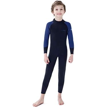 Imagem de Dark Lightning Roupa de mergulho infantil de 3/2 mm para meninos e meninas, roupa de banho térmica de neoprene, roupa de banho para bebês/jovens/juvenis para mergulho, azul/tamanho 12