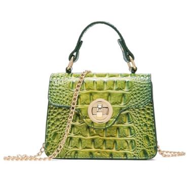 Imagem de Makcr Joacbv Bolsas femininas chiques de couro de crocodilo mini alça superior bolsa compacta para noite acessório elegante para itens essenciais, 1 - verde esmeralda