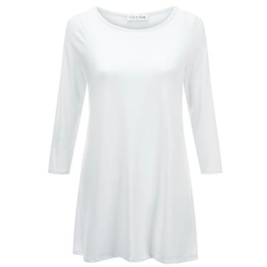 Imagem de Free to Live Pacote com 3 túnicas longas de manga 3/4 para usar com leggings para mulheres, camisetas casuais de ajuste solto, roupas de viagem, Branco (individual), XG