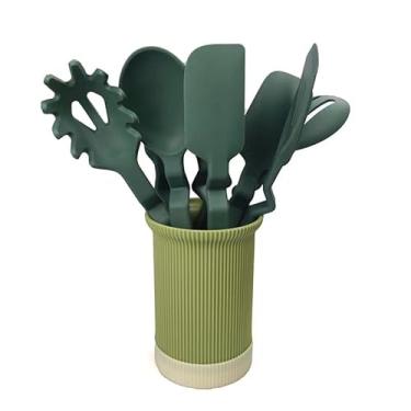 Imagem de Utensílios de cozinha de silicone, conjunto de utensílios de cozinha de 11 peças, com fulcros e podem ser empilhados juntos Conjunto de utensílios de cozinha e espátula - Verde Escuro/633