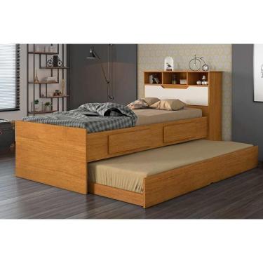 Imagem de Cama Solteiro Ravena 2 Gavetas c/Auxiliar Cinamomo/Off White - Conquista