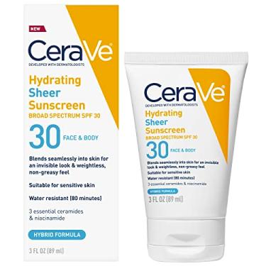 Imagem de CeraVe Hydrating Sheer Sunscreen SPF 30 for Face and Body | Mineral Sunscreen & Chemical Sunscreen with Zinc Oxide, Hyaluronic Acid, Niacinamides and Ceramides| Paraben Free Fragrance Free | 3 Ounces