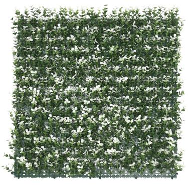 Imagem de E&K Painel de cerca de planta artificial de 50,8 cm x 50,8 cm, folhas artificiais de relva e parede, painel de privacidade decorativo para interior e exterior (Buxus branco, 6 peças)