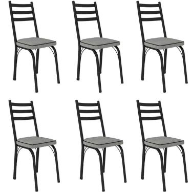 Imagem de Kit 6 Cadeiras Para Cozinha Tubular D-13 Nara De Aço Preto-platina