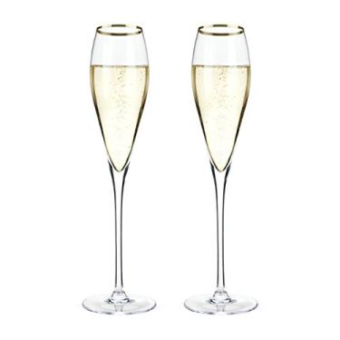 Imagem de Viski Taças de champanhe de cristal com borda dourada, taças de cristal, conjunto de taças de martini de vinho com haste, presente de vinho de casamento de inauguração de casa - Conjunto de 2, 227 g