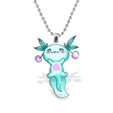 Imagem de Colar axolote anfíbio salamandra rosa verde rosa azul-petróleo cereja roxo orelhas de uva lavanda sonolento asteca prata preto rosa melhores amigos melhor amigo lua sol amante corrente pingente de