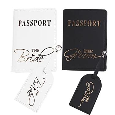 Imagem de Conjunto de capas de passaporte e etiquetas de bagagem para presente de senhor e sra. Porta-passaporte de casal para lua de mel, Dourado - 3, One Size, Dourado - 3