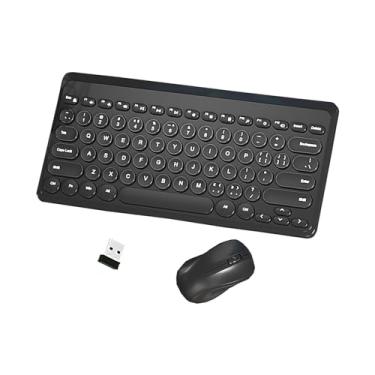 Imagem de Conjunto de teclado e mouse, 2,4 G, sem fio, 79 teclas redondas fofas, pequenos teclados silenciosos e 1600 DPI óptico (Preto)