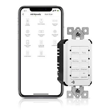Imagem de TOPGREENER Controle de cena Wi-Fi Smart Light Switch, automação doméstica programável de 8 botões, fio neutro necessário, rede de 2,4 GHz, certificação UL, compatível com FCC, TGWFSC8, branco