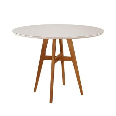 Imagem de Mesa De Jantar Atenas Madeira Maciça 110cm Tampo Redondo Vidro Móveis Minas Cor Off White