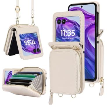 Imagem de Asuwish Capa de celular para Motorola Razr Plus 2024/Moto Razr 50 Ultra com suporte para cartão de crédito, compartimento para zíper, alça transversal com bloqueio de RFID, bolsa para celular RazrPlus