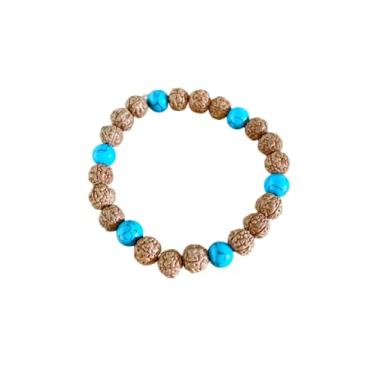 Imagem de Pulseira Sementes de Rudraksha e Turquesa Natural 8mm