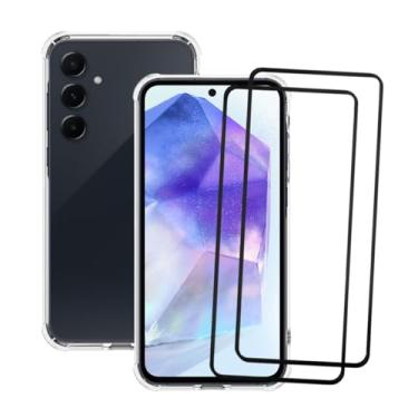 Imagem de Capa A55 5g, Capinha Anti Impacto e 2x Pelicula Vidro 3D Para Samsung Galaxy A55 Case Transparente Proteção de Câmera